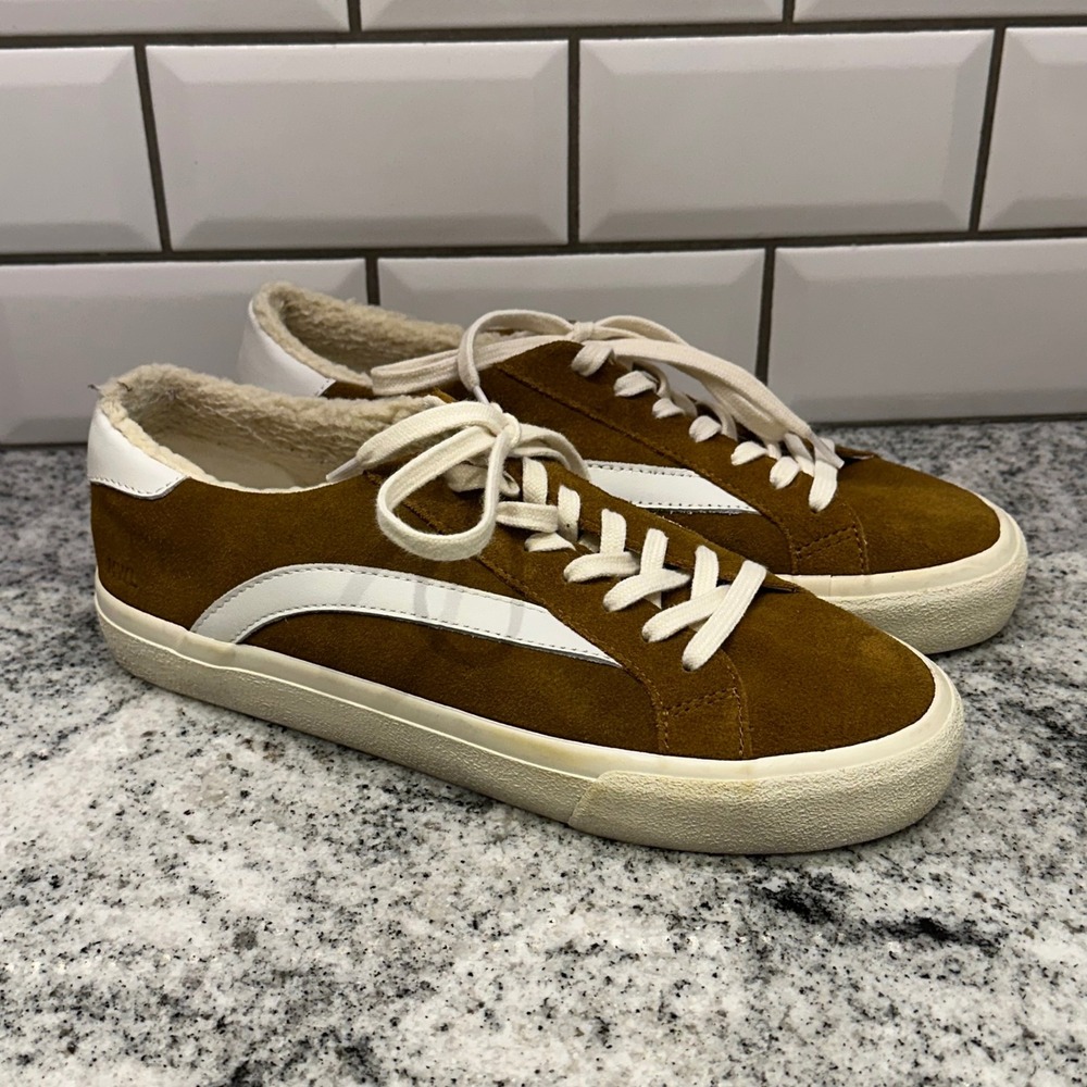 Madewell Womens 8.5 MWL Sidewalk Sneakers Brown Suede Sherpa Lined Cozy Casual